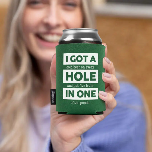 Mykoozie Hole in One Golf Koozie - Green Foam Insulated Can Cooler for Golf Enthusiasts