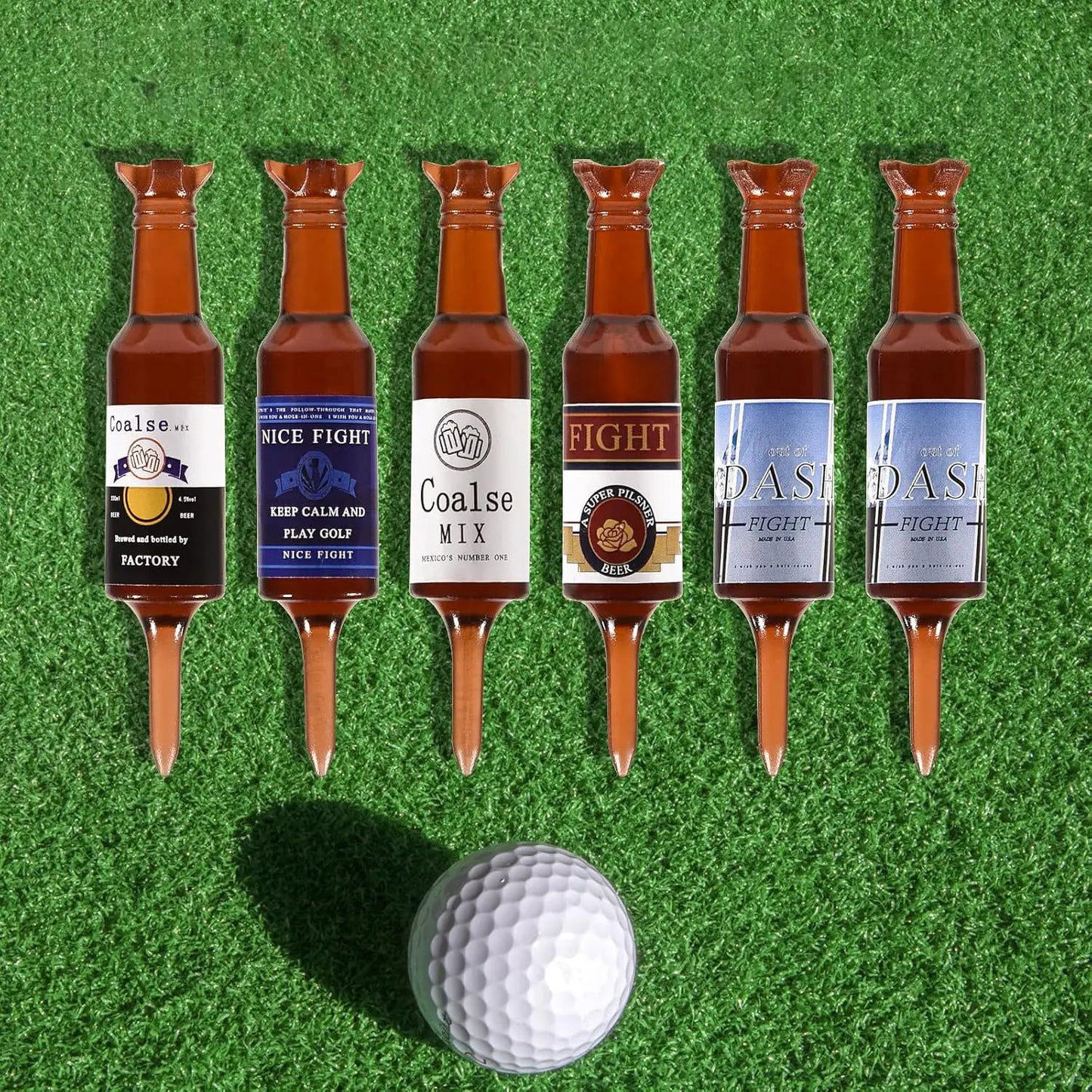 6 Pack Plastic Beer Bottle Golf Tees , the Perfect and Funny Gift for Men, Funny Golf Accessories