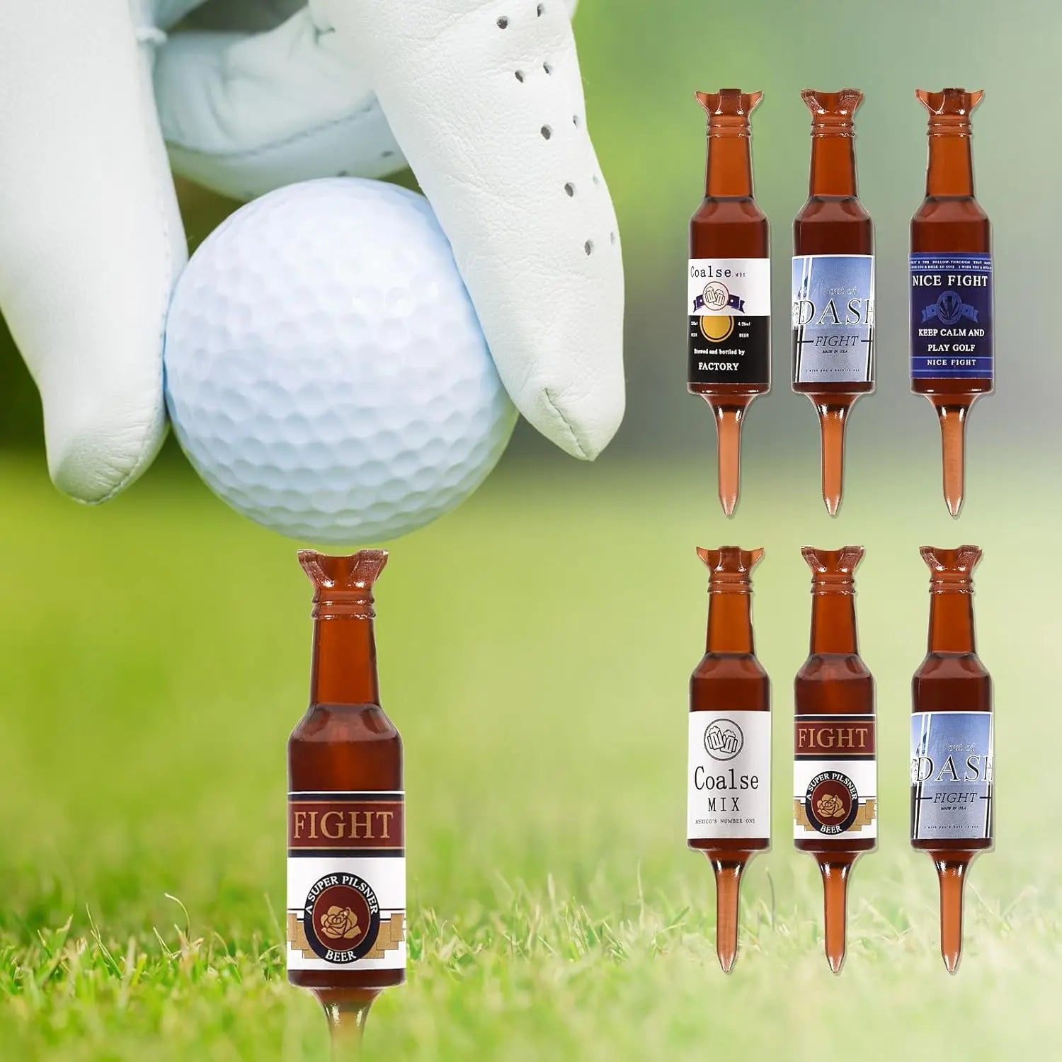 6 Pack Plastic Beer Bottle Golf Tees , the Perfect and Funny Gift for Men, Funny Golf Accessories