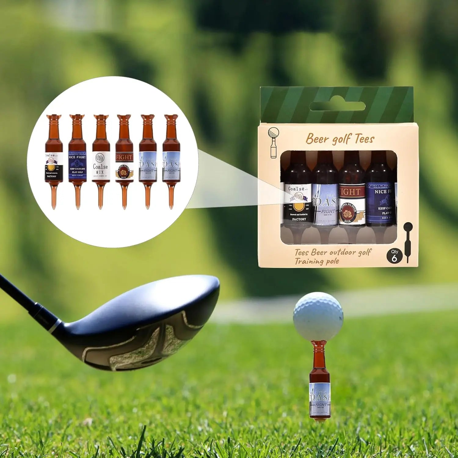 6 Pack Plastic Beer Bottle Golf Tees , the Perfect and Funny Gift for Men, Funny Golf Accessories
