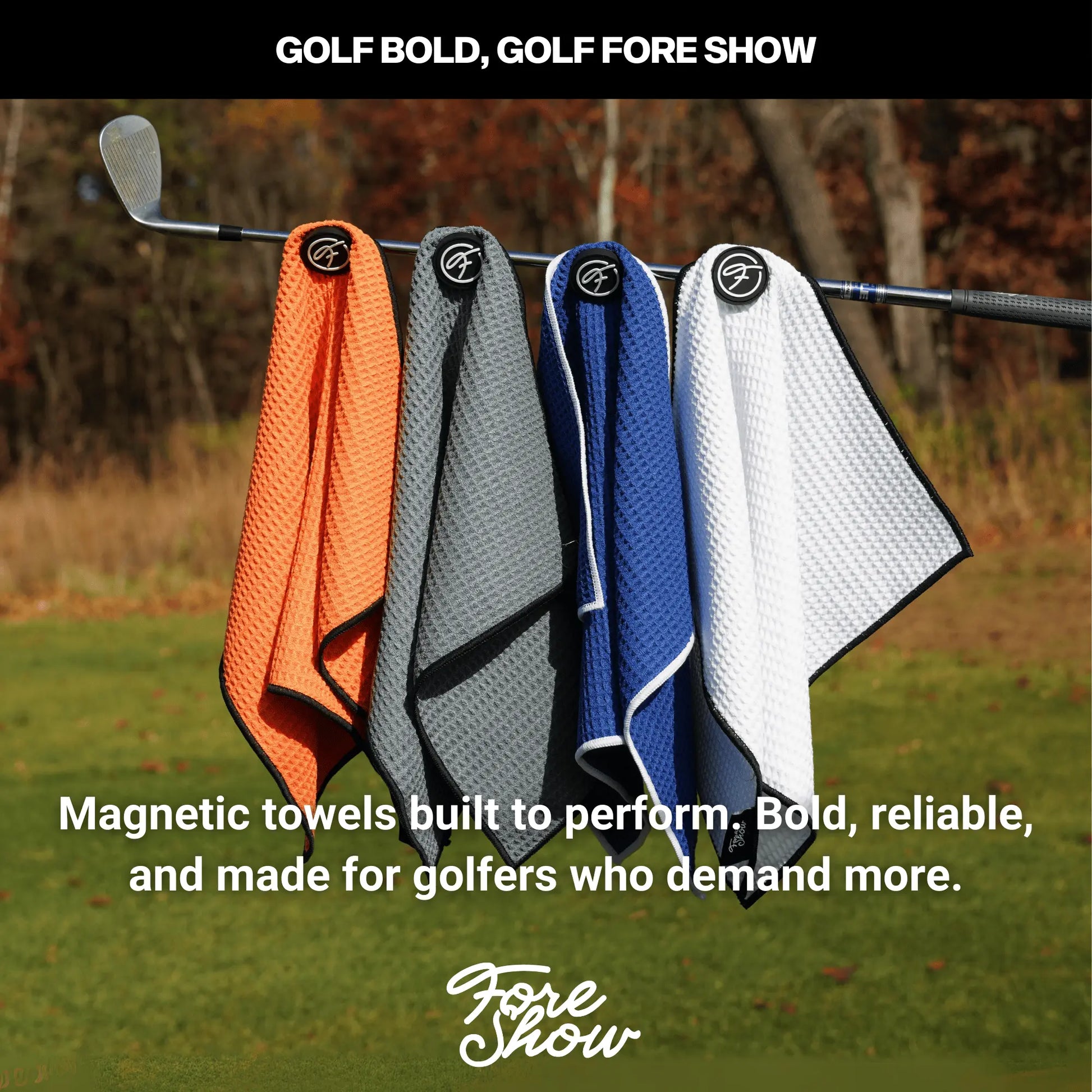 Fore Show Magnetic Golf Towel (Only Pars) Waffle Microfiber with Magnet for Golf Bags, Carts & Clubs - 24” X 16” Funny Golf Gift Accessory for Men